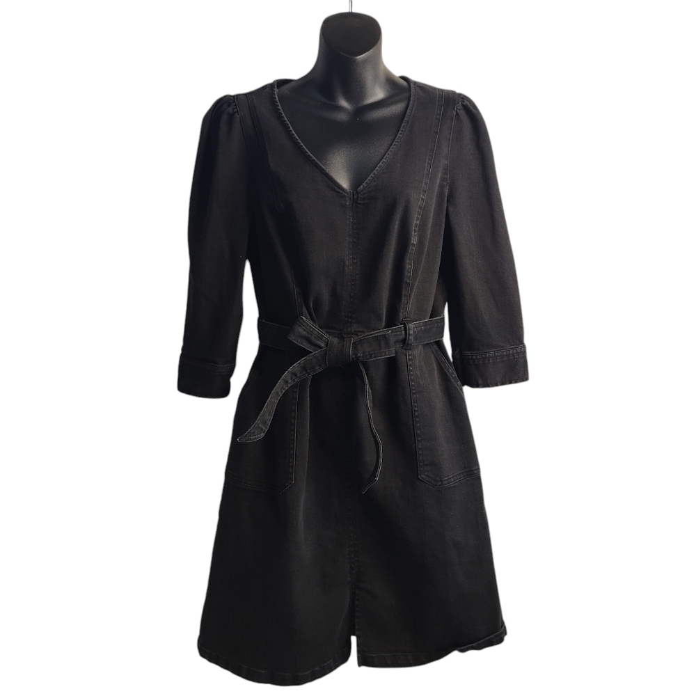 Liz Claiborne Dress Women's Black V-Neck 3/4 Sleeve Stretch Denim Dress Size 6